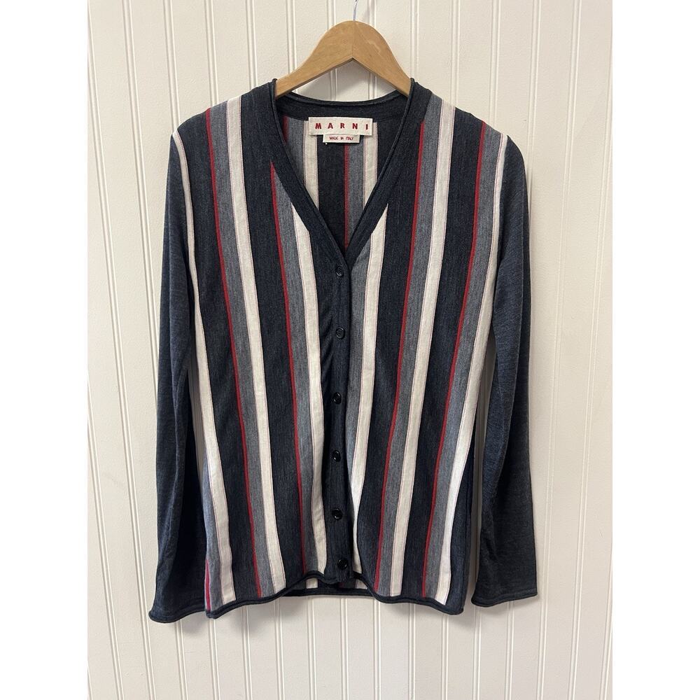 Marni Small Gray Striped Wool LS Cardigan Italy Size 40 Small